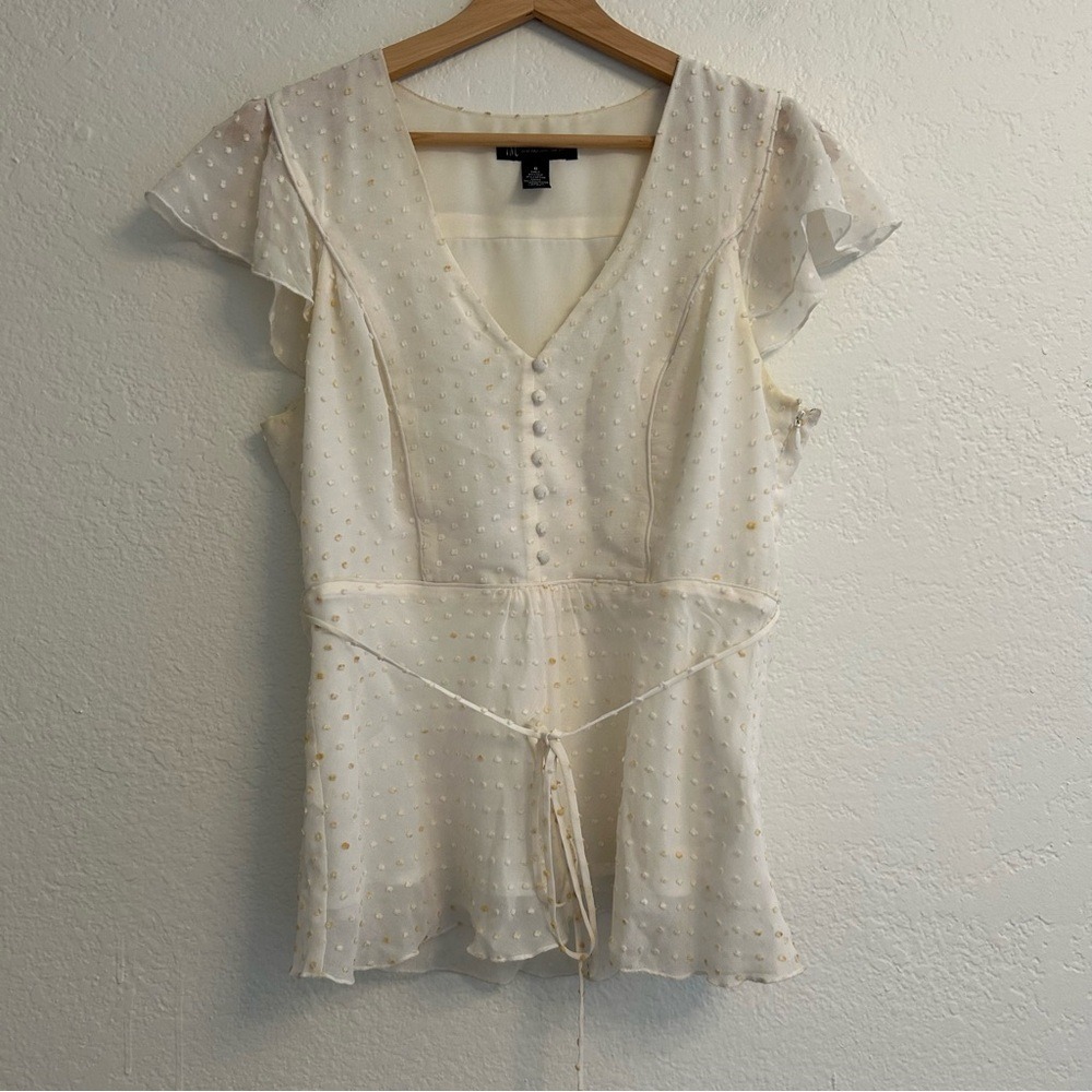 INC International Concepts White Silk Blend Polka Dot Blouse - Size 6